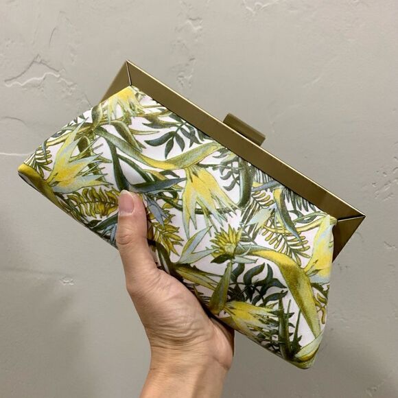 Handmade Genuine Leather Floral Printed Push-lock Clutch/Crossbody/Evening Bag